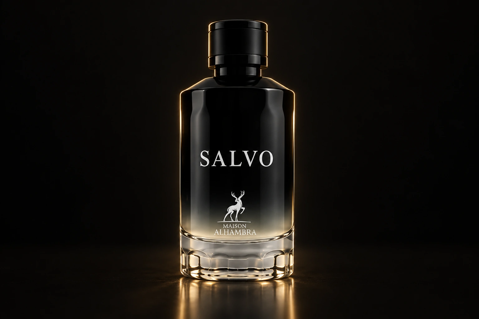Frasco inteiro do perfume Salvo em iluminação dourada